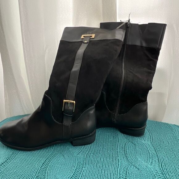 Karen Scott Women's Wide Calf Microsuede Deliee 2 Riding Boots Black Size 9 NWOT - Picture 2 of 7